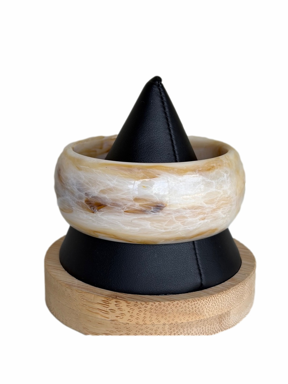 Cream and Amber Marbled Acrylic Bangle Bracelet
